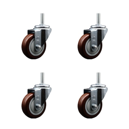 Service Caster 35 Inch Maroon Polyurethane Wheel Swivel 34 Inch Threaded Stem Caster Set Service Caster SCC-TS20S3514-PPUB-MRN-34212-4